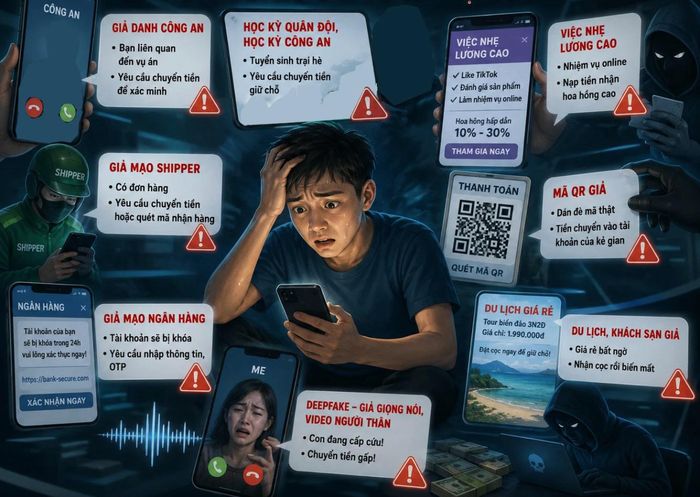Các kịch bản lừa đảo ngày càng tinh vi bủa vây người dùng. (Ảnh: AI)