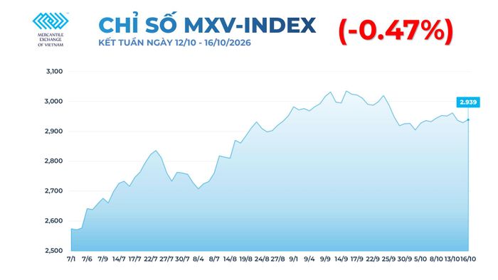 Chỉ số MXV-Index kết thúc tuần giảm gần 0,5% xuống 2.939 điểm. Nguồn: MXV