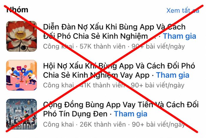 Các hội nhóm dạy bùng nợ trên Facebook. Ảnh minh họa