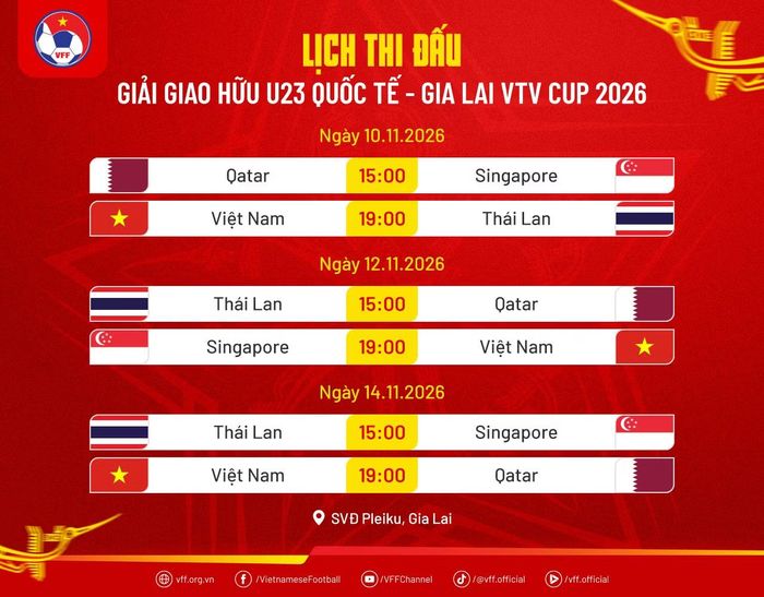 Lịch thi đấu của U23 Việt Nam trong dịp FIFA Days tháng 11 tới. (Ảnh: VFF)