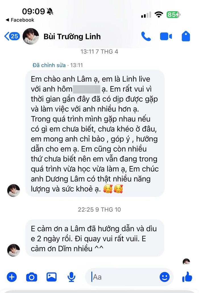Những tin nhắn của buitruonglinh gửi tới Lê Dương Bảo Lâm.