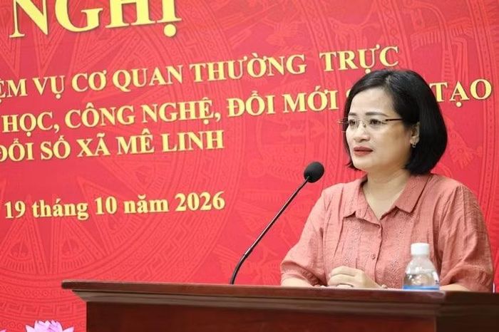 Đồng chí Trịnh Thị Hồng Ngân - Phó Bí thư Thường trực Đảng ủy xã Mê Linh phát biểu chỉ đạo tại Hội nghị