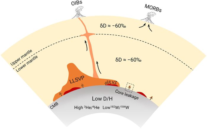 Mô hình sơ lược về nguồn gốc của các dị thường đồng vị trong OIB. Ảnh: Science Advances.