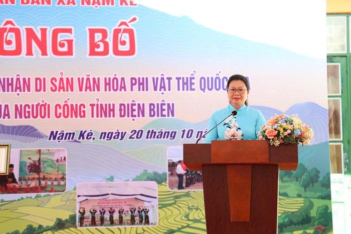 Phó Giám đốc Sở VHTTDL Điện Biên Nguyễn Thị Thanh Chuyên phát biểu tại buổi lễ