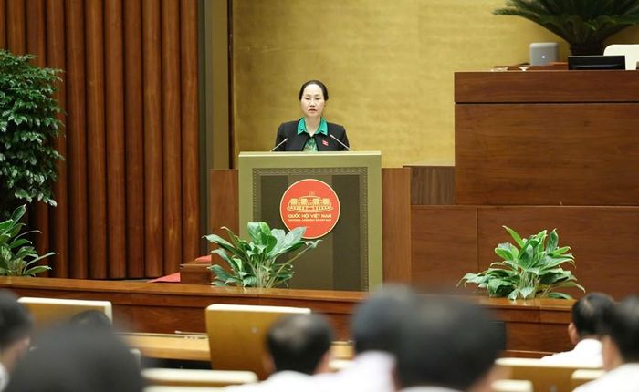 Bộ trưởng Bộ VHTTDL Lâm Thị Phương Thanh thừa ủy quyền của Thủ tướng Chính phủ trình bày Tờ trình dự án Luật sửa đổi, bổ sung một số điều của Luật Thể dục, thể thao, Luật Du lịch, Luật Thư viện, Luật Điện ảnh, Luật Di sản văn hóa, Luật Quảng cáo, Luật Báo chí
