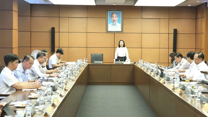 ĐB Võ Ngọc Thanh Trúc, Phó Trưởng đoàn chuyên trách Đoàn đại biểu Quốc hội TPHCM, điều hành thảo luận. Ảnh: QUANG PHÚC