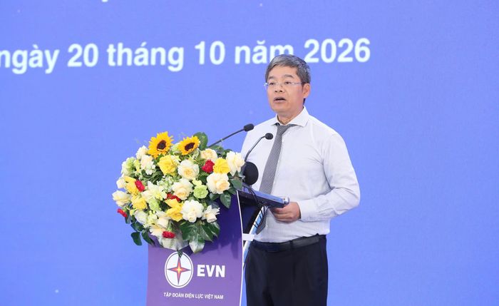  Phó Tổng Giám đốc EVN Nguyễn Tài Anh phát biểu và báo cáo tiến độ thực hiện dự án. Ảnh: EVN 