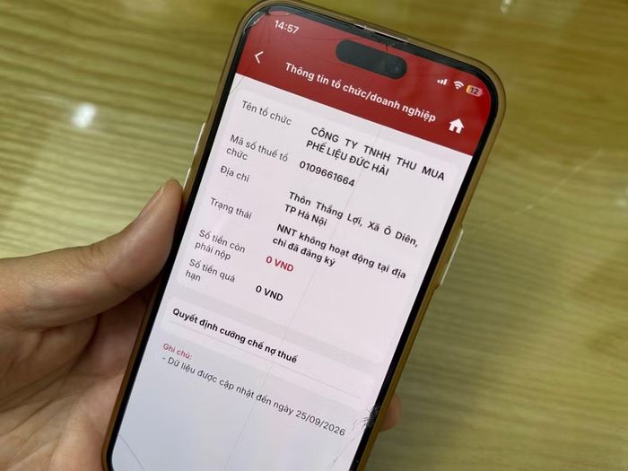 Kiểm tra qua eTax Mobile, anh Hải cho biết, doanh nghiệp mạo danh anh hiện ở trạng thái không hoạt động tại địa chỉ đăng ký. Ảnh: Việt Linh