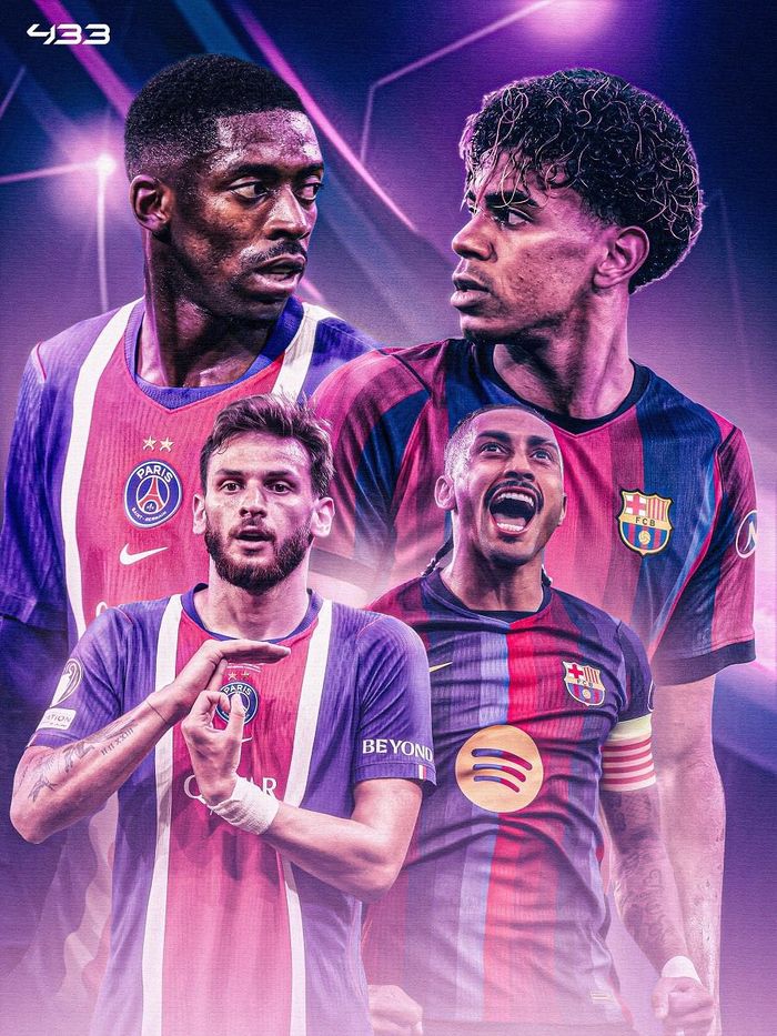 Đại chiến PSG vs Barca rất được chờ đợi. Ảnh: 433