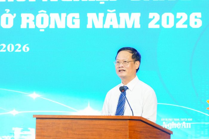 Đồng chí Nguyễn Quý Linh - Ủy viên Ban Chấp hành Đảng bộ tỉnh, Giám đốc Sở Khoa học và Công nghệ phát biểu khai mạc. Ảnh: TL