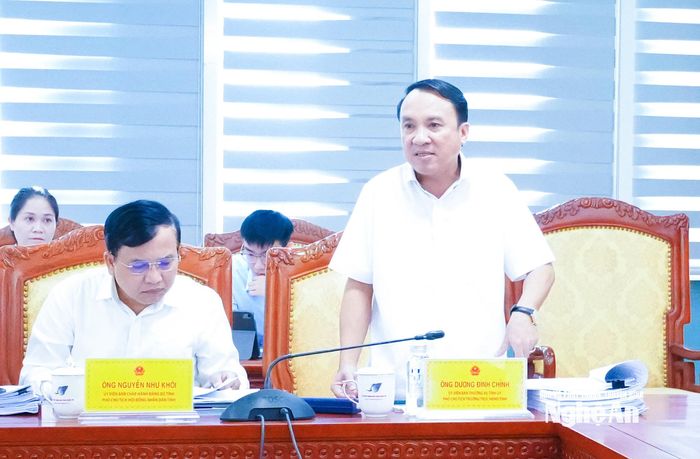 Phó Chủ tịch Thường trực HĐND tỉnh Dương Đình Chỉnh tham gia ý kiến tại cuộc họp. Ảnh: Mai Hoa