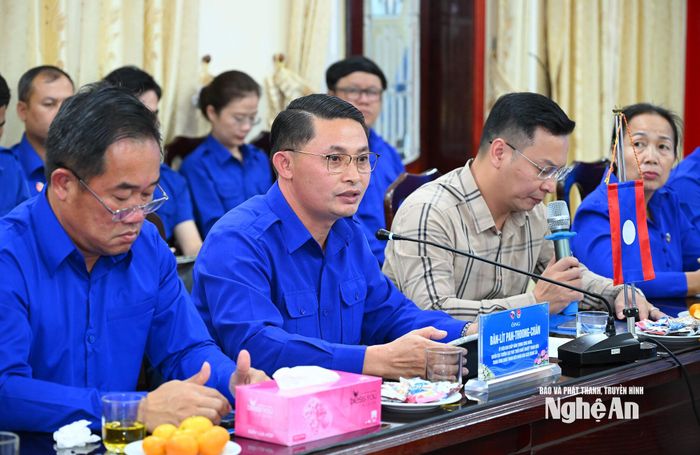 Đồng chí Băn-Lít Pan-Thoong-Chan trân trọng cảm ơn sự đón tiếp nồng hậu, ấm áp nghĩa tình từ phía Tỉnh đoàn Nghệ An. Ảnh: Thành Cường