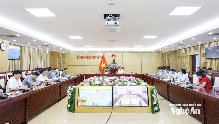 Quang cảnh cuộc họp tại điểm cầu Nghệ An. Ảnh: Trần Lịch