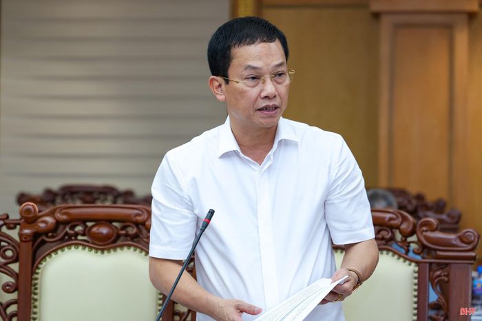 Đồng chí Nguyễn Trọng Hiếu - Ủy viên BTV Tỉnh ủy, Phó Chủ tịch UBND tỉnh báo cáo các nội dung liên quan.