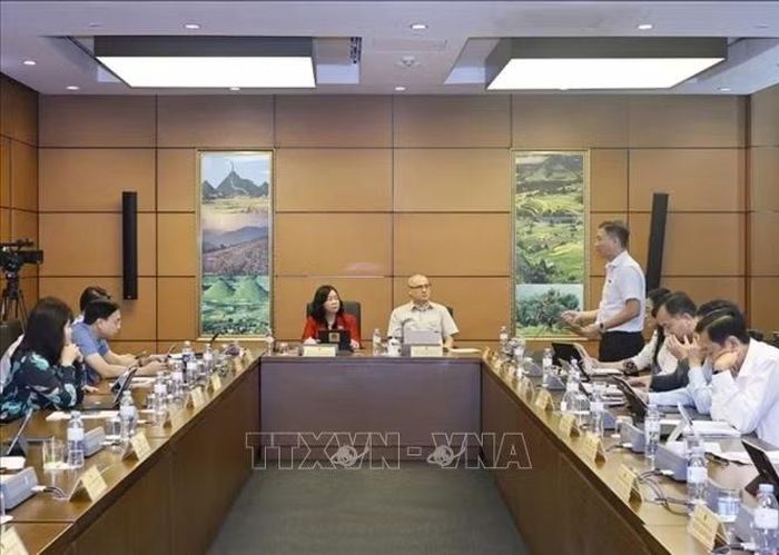 Đoàn đại biểu Quốc hội các tỉnh Cà Mau và Phú Thọ thảo luận ở tổ. Ảnh: Doãn Tấn/TTXVN