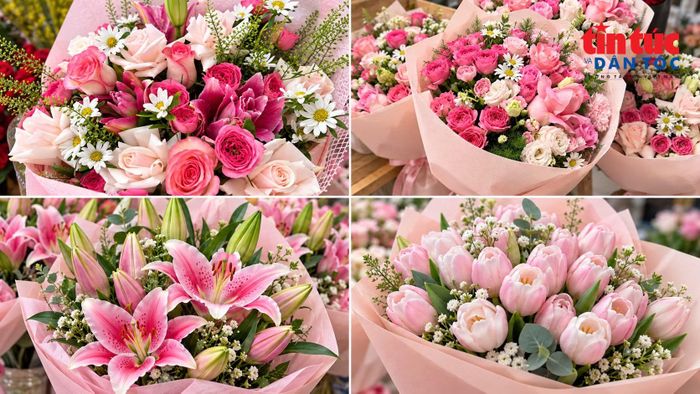 Những bó hoa có giá vừa túi tiền và có màu hồng phấn luôn thu hút khách mua lẻ trong dịp 20/10.