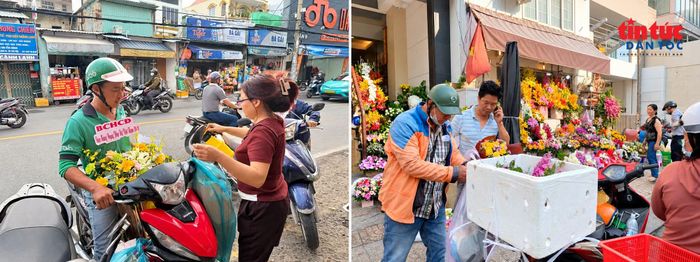 Các nhân viên giao hoa làm việc hết công suất trong sáng ngày 20/10.