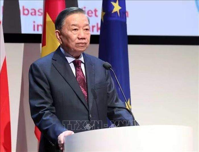 Tổng Bí thư, Chủ tịch nước Tô Lâm phát biểu khai mạc Diễn đàn Doanh nghiệp Việt Nam – Đan Mạch. Ảnh: Thống Nhất/TTXVN