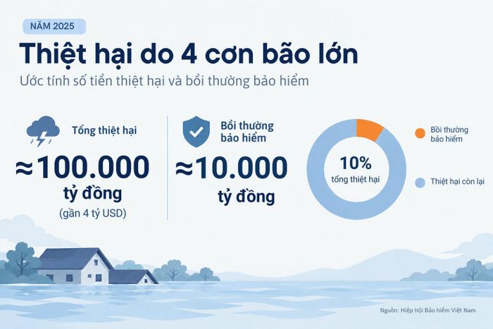 Thống kê tỷ lệ bảo hiểm bồi thường thiệt hại tài sản do thiên tai năm 2025. Nguồn: Hiệp hội Bảo hiểm Việt Nam
