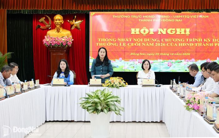 Ủy viên Ban Thường vụ Thành ủy, Phó Chủ tịch Thường trực HĐND thành phố Đặng Minh Nguyệt phát biểu tại hội nghị. Ảnh: Hồ Thảo