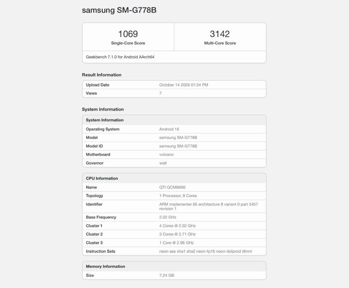 Máy được thử nghiệm hiệu năng trên Geekbench