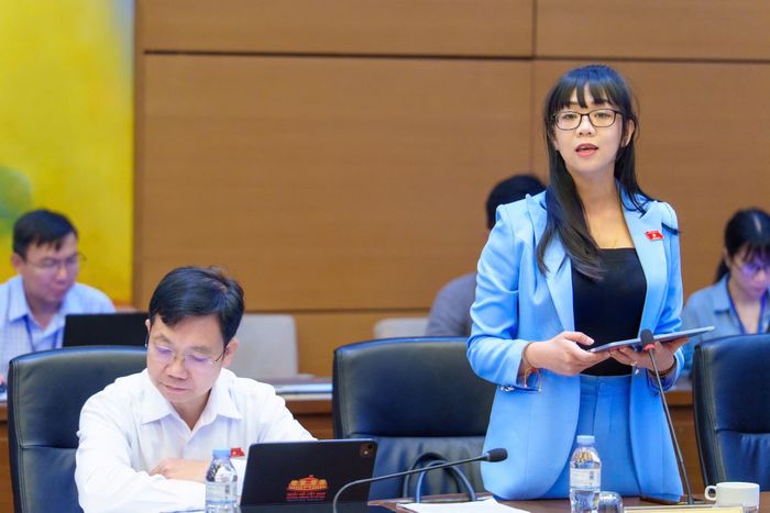 Đại biểu Trịnh Thị Tú Anh, Đoàn ĐBQH tỉnh Lâm Đồng nêu ý kiến tại phiên thảo luận tổ