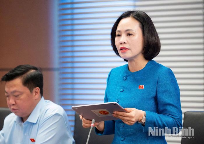 Đại biểu Trần Thị Hồng Thanh, Tỉnh ủy viên, Phó Trưởng Đoàn ĐBQH chuyên trách tỉnh Ninh Bình phát biểu thảo luận.