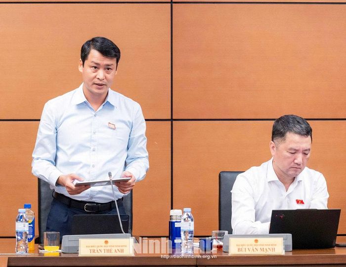 Đại biểu Trần Thế Anh, Bí thư Đảng ủy, Chủ tịch HĐND xã Hải Hậu, Đoàn ĐBQH tỉnh Ninh Bình phát biểu thảo luận.