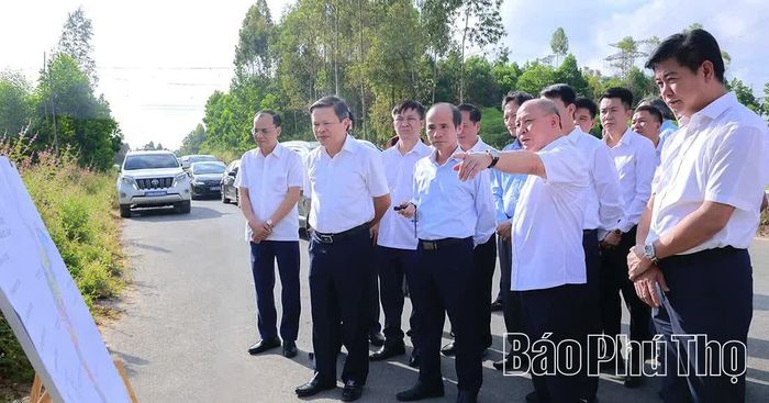 Đồng chí Phó Bí thư Tỉnh ủy, Chủ tịch HĐND tỉnh Bùi Đức Hinh cùng đoàn công tác kiểm tra thực địa dự án.