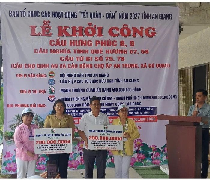 Hội Nông dân Việt Nam tỉnh An Giang phối hợp Liên hiệp các tổ chức hữu nghị tỉnh, Nhóm thiện nguyện Từ Bi cô Bảy (TP. Hồ Chí Minh) cùng UBND xã Gò Quao khởi công xây dựng cầu chợ Định An và cầu kênh chợ ấp An Trung
