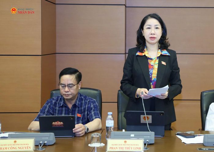 ĐBQH Phan Thị Thùy Linh (Thanh Hóa) phát biểu thảo luận tổ. Ảnh: An Nhiên
