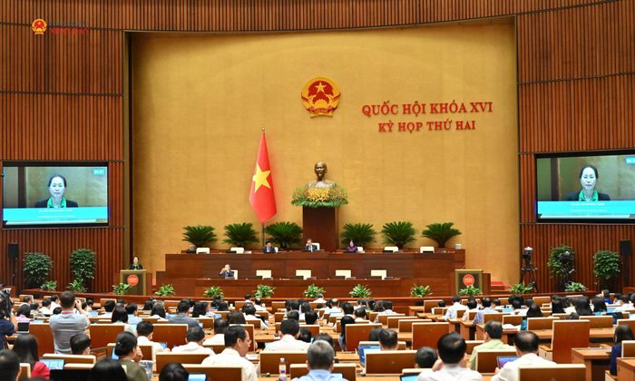 Bộ trưởng Bộ Văn hóa, Thể thao và Du lịch Lâm Thị Phương Thanh trình bày Tờ trình về dự án Luật sửa đổi, bổ sung một số điều của Luật Thể dục, thể thao, Luật Du lịch, Luật Thư viện, Luật Điện ảnh, Luật Di sản văn hóa, Luật Quảng cáo, Luật Báo chí. Ảnh: Quang Khánh