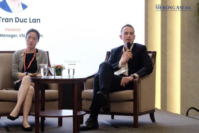 Ông Benoit De Quillacq, Giám đốc Điều hành MSC Việt Nam chia sẻ tại sự kiện. Ảnh:Mộc An/Mekong ASEAN.