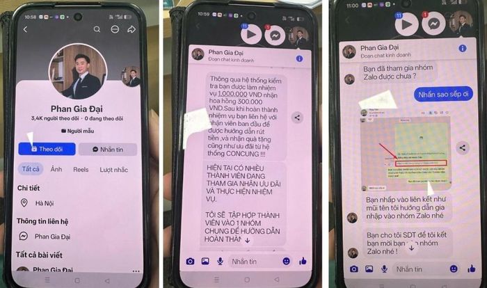 Tin nhắn các đối tương trao đổi với chị T. Ảnh: CA.