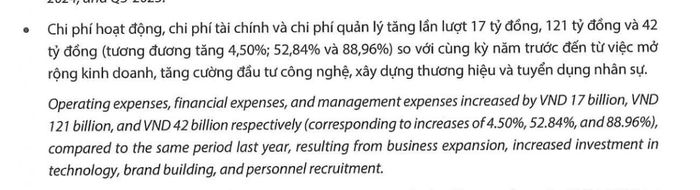Văn bản giải trình của Chứng khoán KAFI về biến động chi phí quý 3/2026. Ảnh CBTT