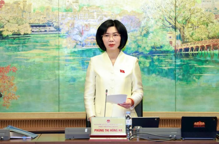 Chủ tịch HĐND thành phố, Phó Trưởng đoàn đại biểu Quốc hội thành phố Hà Nội Phùng Thị Hồng Hà chủ trì thảo luận tại tổ. Ảnh: Văn Tuyến