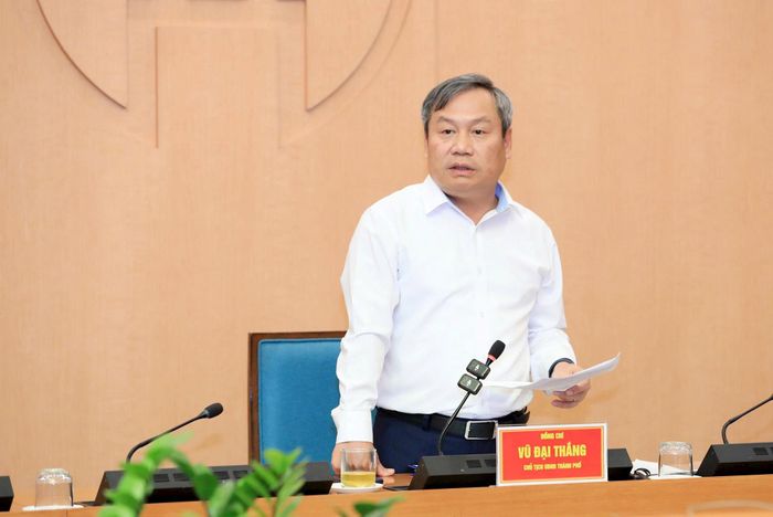 Chủ tịch UBND thành phố Hà Nội Vũ Đại Thắng phát biểu kết luận cuộc họp. Ảnh: Đình Hiệp