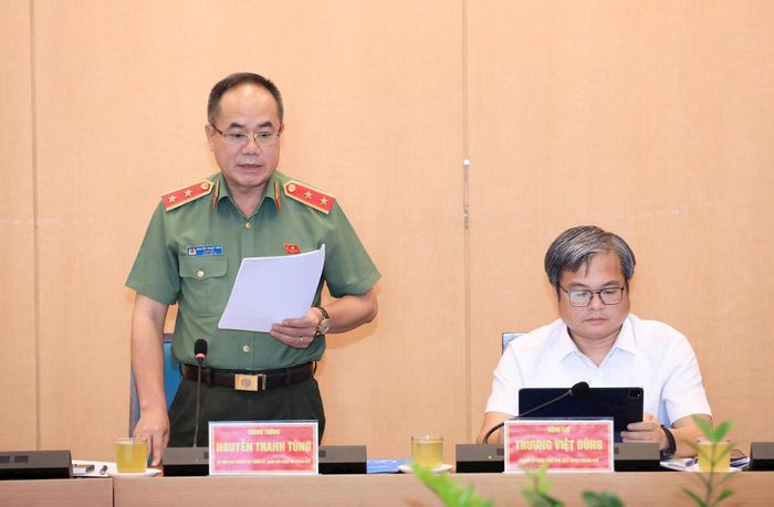 Giám đốc Công an thành phố Nguyễn Thanh Tùng phát biểu. Ảnh: Viết Thành