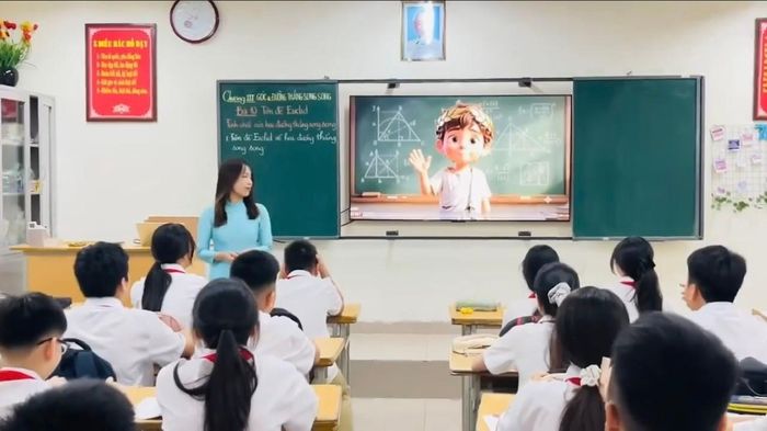 Một giờ học ứng dụng công nghệ của cô trò Trường THCS Đức Giang. Ảnh: PV