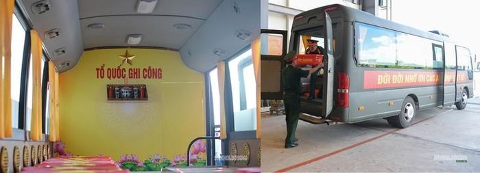 Xe chuyên dụng được bố trí trang nghiêm, với dòng chữ "Tổ quốc ghi công". Ảnh: Tuấn Anh