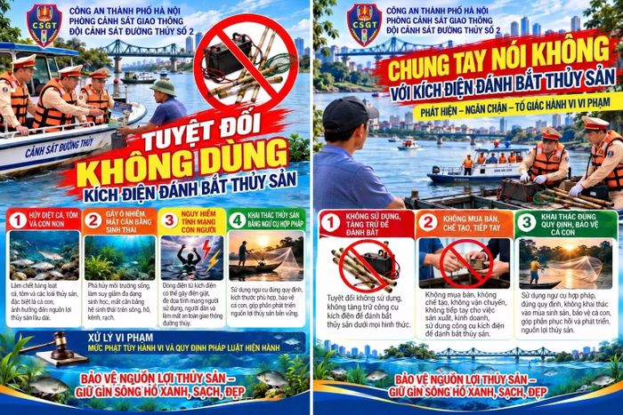 Cảnh sát đường thủy phát hàng trăm tờ rơi cho người dân vạn chài.