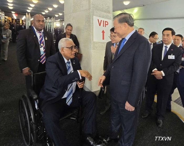Tổng Bí thư, Chủ tịch nước Tô Lâm gặp Tổng thống Fiji Ratu Naiqama Lalabalavu. (Ảnh: TTXVN)
