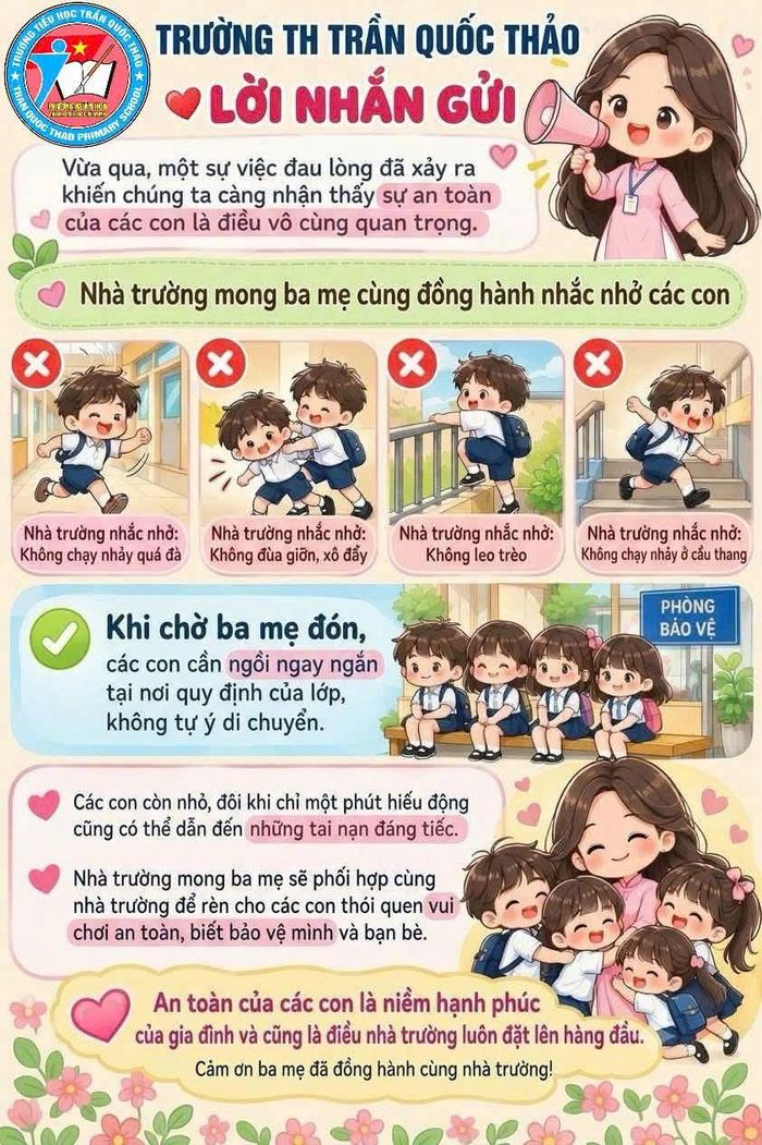  Thông báo của Trường Tiểu học Trần Quốc Thảo (phường Xuân Hòa) gửi phụ huynh học sinh 