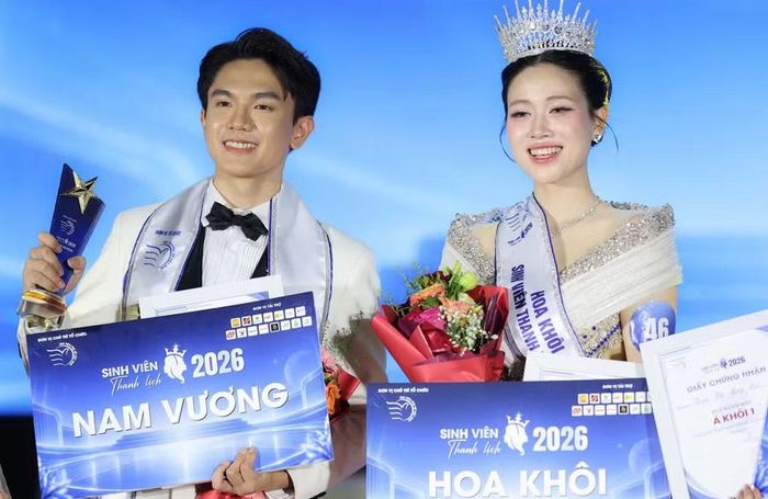 Trần Thu Hằng - sinh viên Học viện Phụ nữ Việt Nam giành danh hiệu Hoa khôi Sinh viên Thanh lịch 2026. Danh hiệu Nam vương thuộc về Vũ Minh Tiến - sinh viên Trường Đại học Ngoại thương.