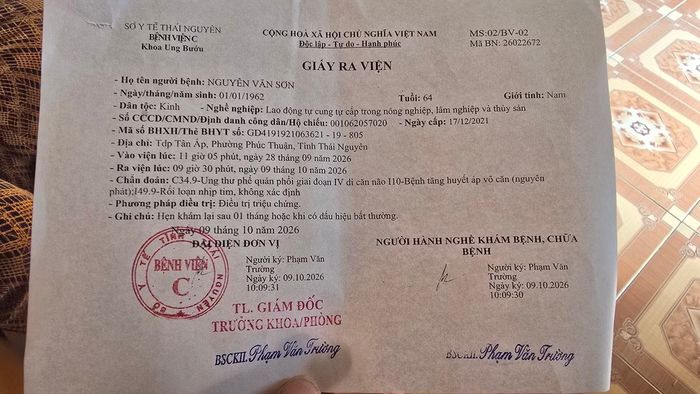 Ông Sơn được xác định ung thư phế quản phổi di căn giai đoạn cuối