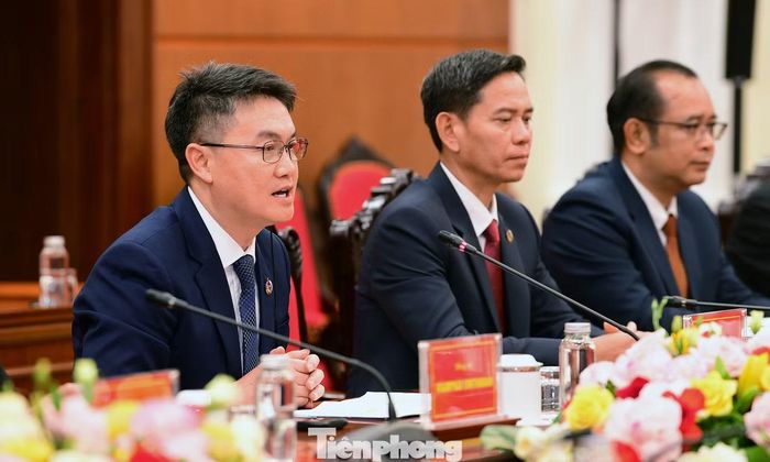 Bí thư T.Ư Đoàn TNNDCM Lào Thongly Sisoulith phát biểu tại chương trình. Ảnh: Xuân Tùng