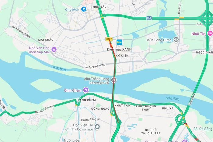 Vị trí cầu Thăng Long, khu vực thường xuyên xảy ra ùn tắc trong thời gian thi công. Ảnh: Google Maps.