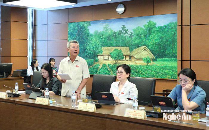 Đại biểu Nguyễn Sỹ Hội - Phó Chủ tịch Ủy ban MTTQ Việt Nam tỉnh, Chủ tịch Hội Cựu chiến binh tỉnh phát biểu thảo luận tổ. Ảnh: Khánh Duy