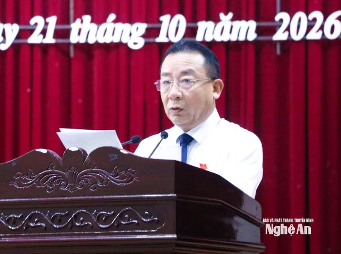Phó Chủ tịch UBND tỉnh Nguyễn Văn Đệ trình bày các tờ trình tại Kỳ họp. Ảnh: Mai Hoa