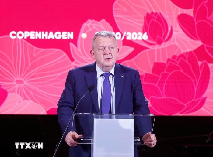 Bộ trưởng Ngoại giao Đan Mạch Lars Løkke Rasmussen phát biểu. (Ảnh: Thống Nhất/TTXVN)